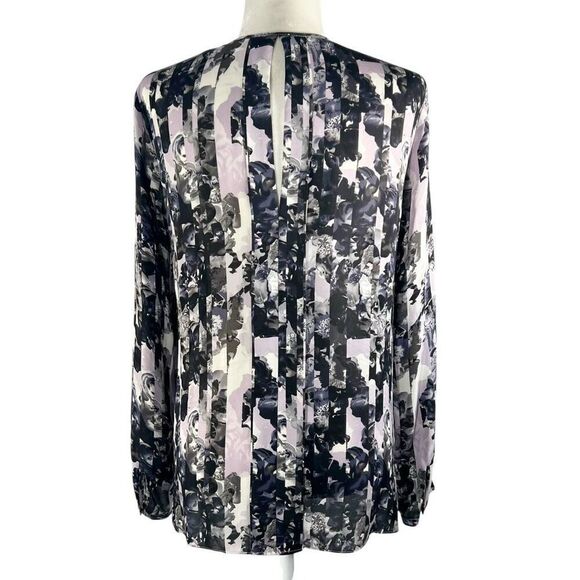 Parker Large Multicolor Floral Print Silk Blouse Pleated design - Picture 5 of 14